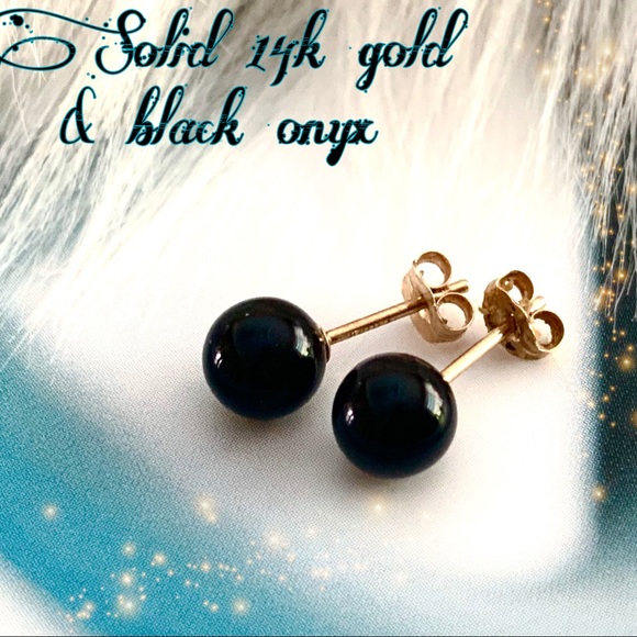 Jewelry - Solid 14k gold and onyx post earrings w/backings